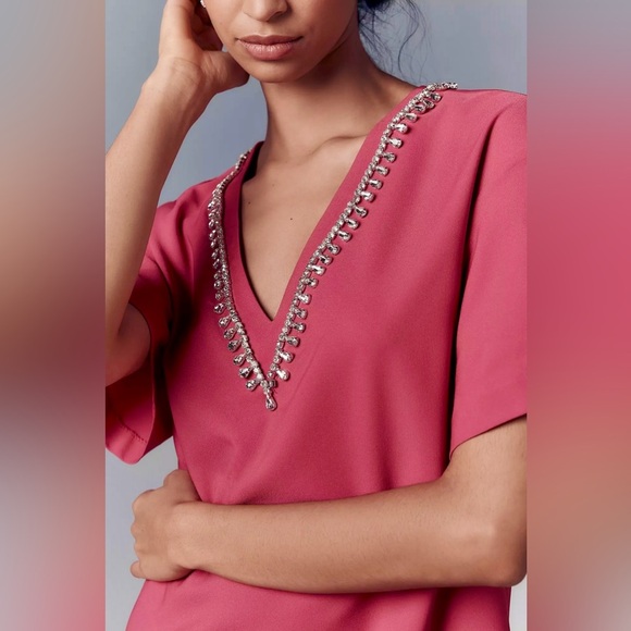 NWT! Hutch Rhinestone V-Neck T-Shirt Dress Short Sleeves Women's Size XS - Picture 2 of 5